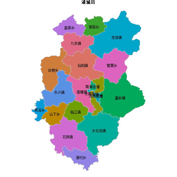 浦城县乡镇地图shp数据WGS84坐标系.shp
