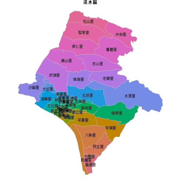 淡水區乡镇地图shp数据WGS84坐标系.shp