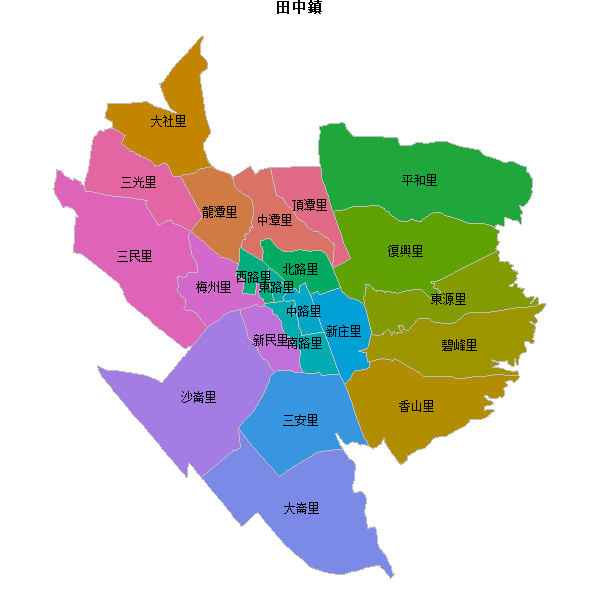 田中鎮乡镇地图shp数据WGS84坐标系.shp