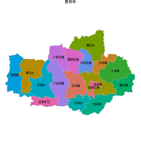 登封市乡镇地图shp数据WGS84坐标系.shp