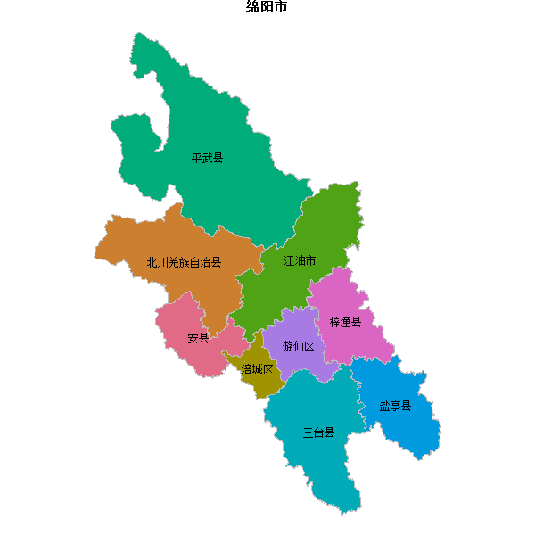绵阳市地图shp数据WGS84坐标系.shp
