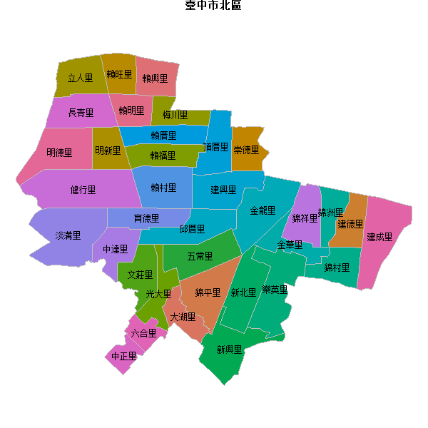 臺中市北區乡镇地图shp数据WGS84坐标系.shp