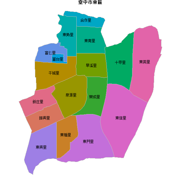 臺中市東區乡镇地图shp数据WGS84坐标系.shp