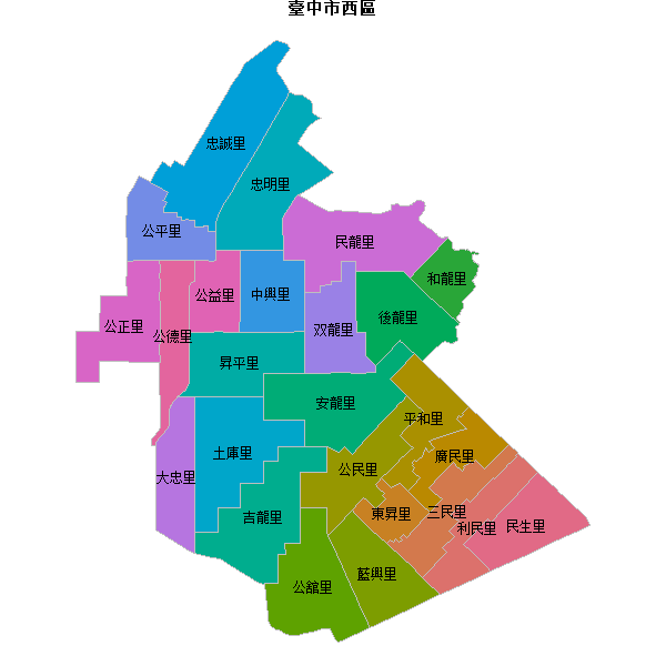 臺中市西區乡镇地图shp数据WGS84坐标系.shp