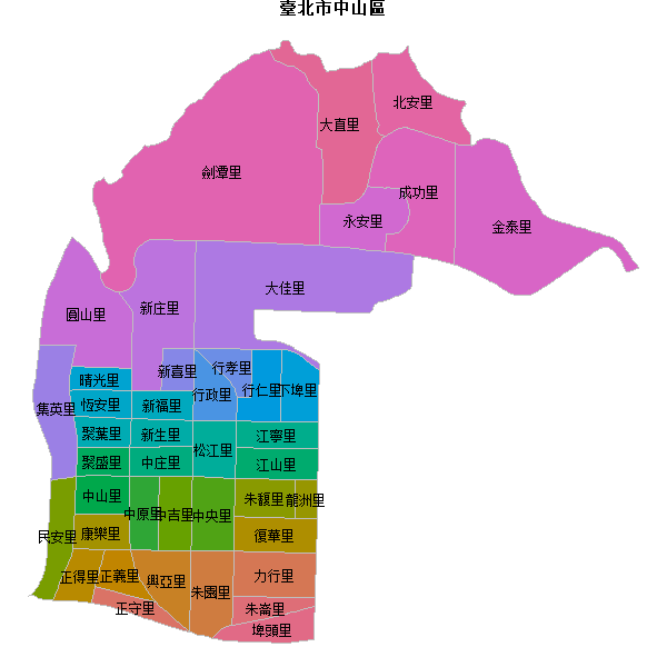 臺北市中山區乡镇地图shp数据WGS84坐标系.shp
