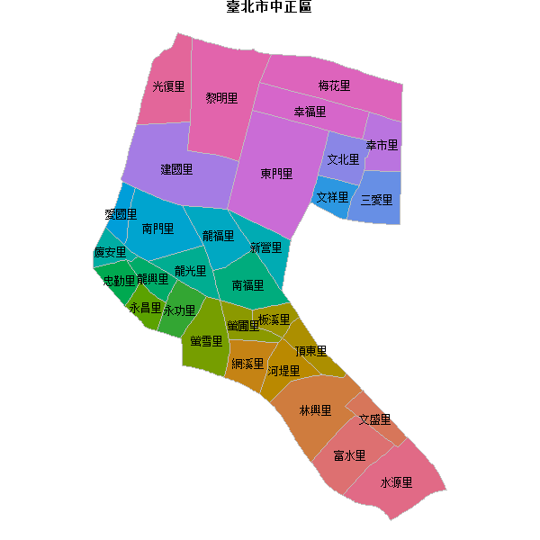 臺北市中正區乡镇地图shp数据WGS84坐标系.shp