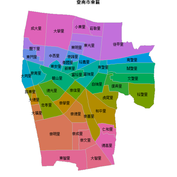 臺南市東區乡镇地图shp数据WGS84坐标系.shp