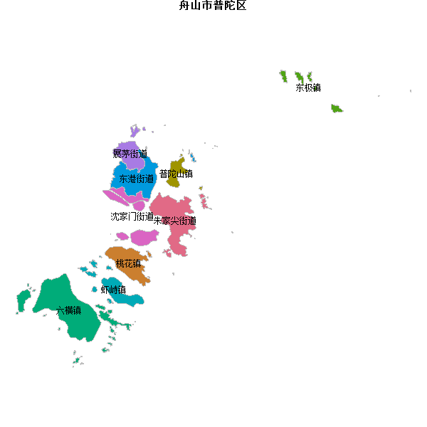 舟山市普陀区乡镇地图shp数据WGS84坐标系.shp