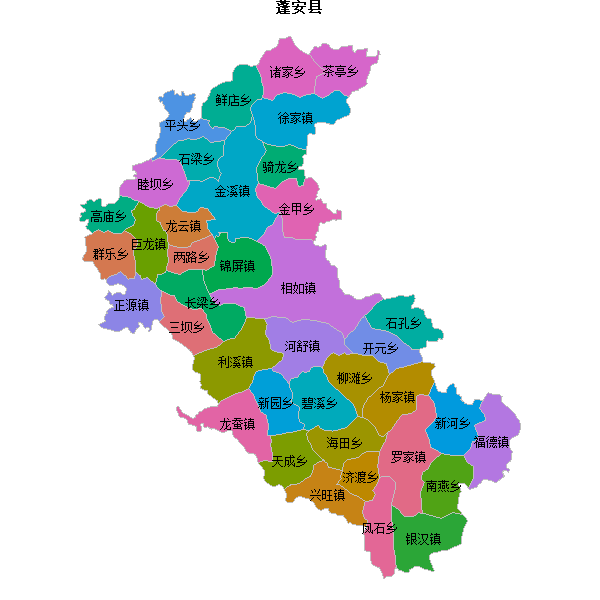 蓬安县乡镇地图shp数据WGS84坐标系.shp