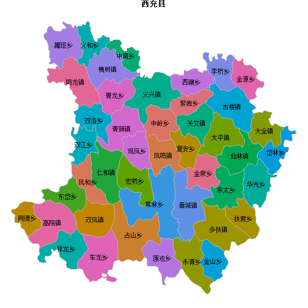 西充县乡镇地图shp数据WGS84坐标系.shp