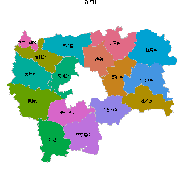 许昌县乡镇地图shp数据WGS84坐标系.shp