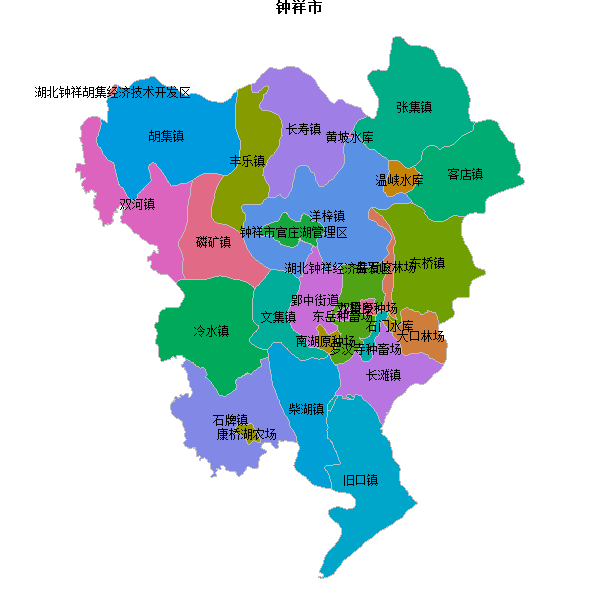 钟祥市乡镇地图shp数据WGS84坐标系.shp