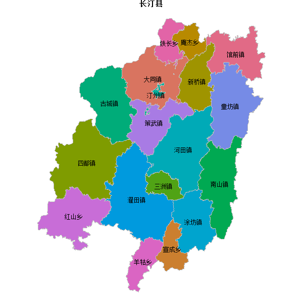 长汀县乡镇地图JSON数据WGS84坐标系.json