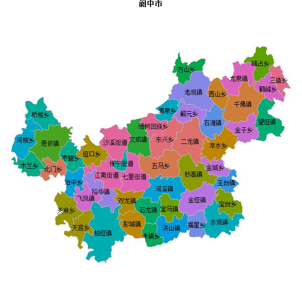 阆中市乡镇地图shp数据WGS84坐标系.shp
