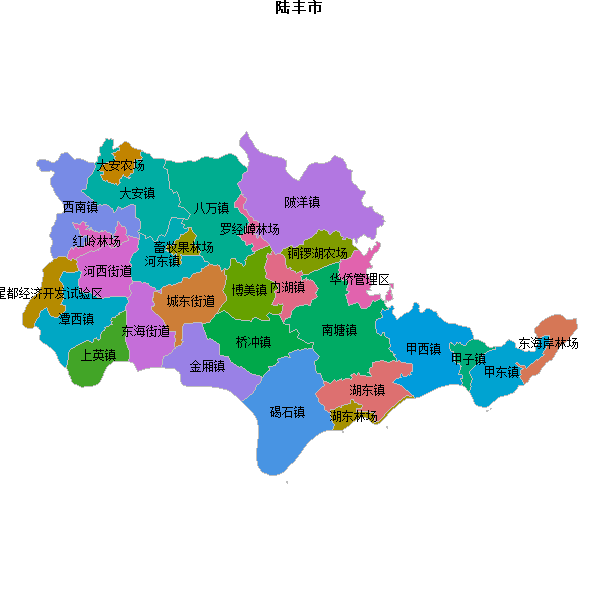 陆丰市乡镇地图shp数据WGS84坐标系.shp