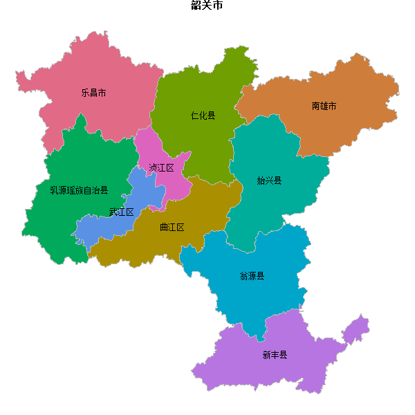 韶关市地图shp数据WGS84坐标系.shp