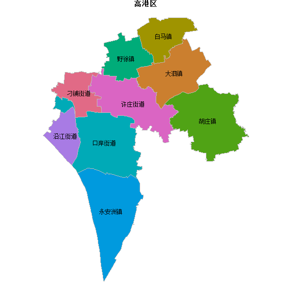 高港区乡镇地图shp数据WGS84坐标系.shp