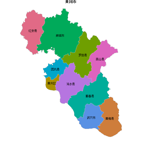 黄冈市地图shp数据WGS84坐标系.shp