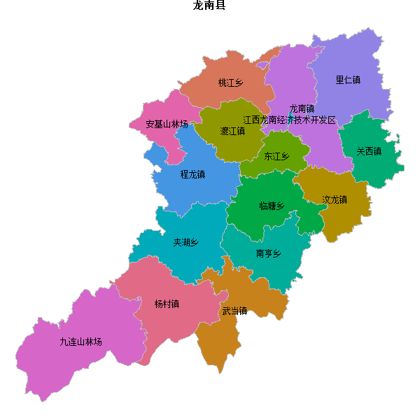 龙南县乡镇地图shp数据WGS84坐标系.shp