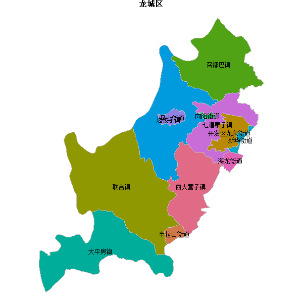 龙城区乡镇地图shp数据WGS84坐标系.shp