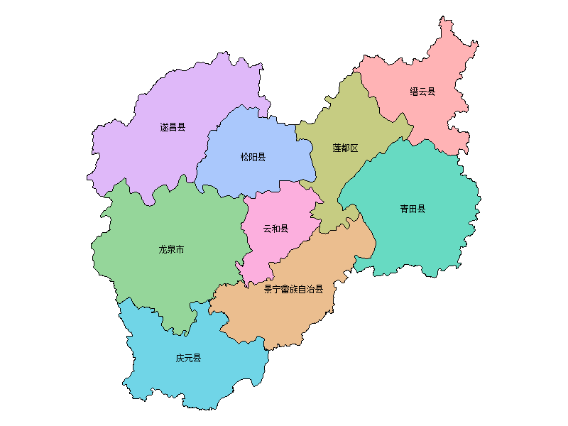 浙江省丽水市县级地图PPT模板