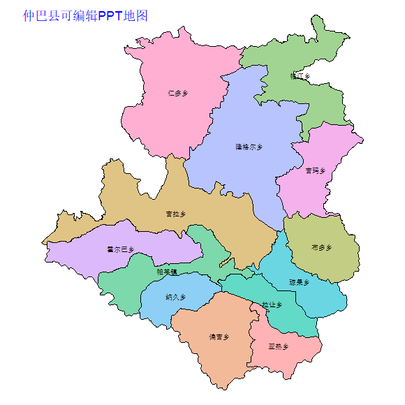 日喀则市仲巴县乡镇地图矢量可编辑PPT行政区划边界高清(西藏自治区).pptx