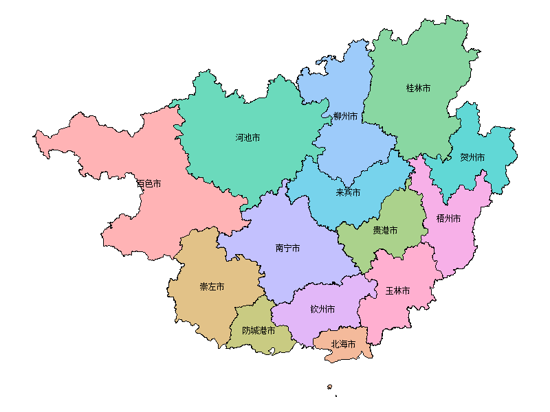 广西壮族自治区县级地图PPT模板