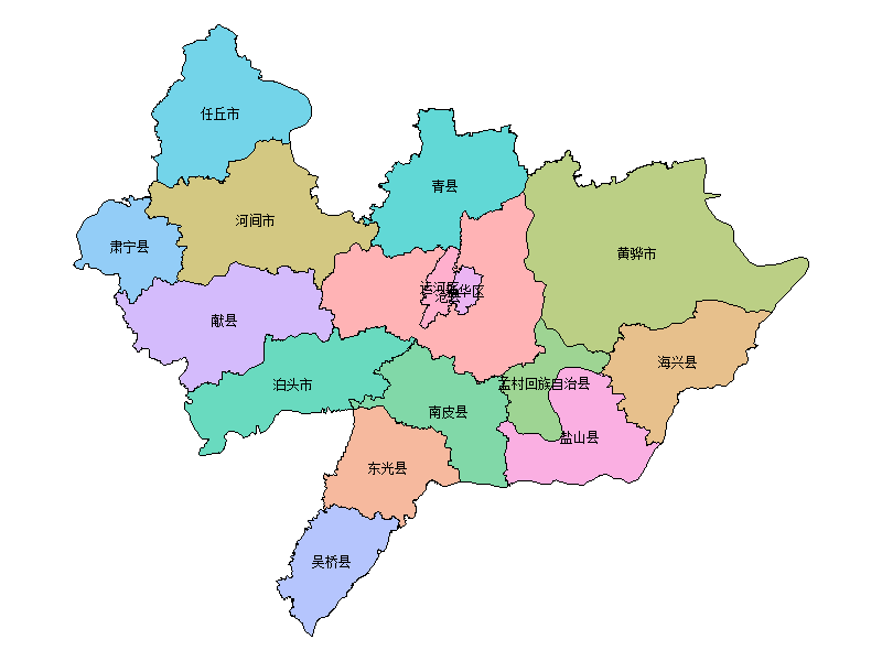 河北省沧州市县级地图PPT模板