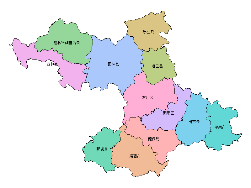 广西壮族自治区百色市县级地图PPT模板