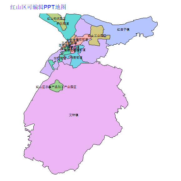 赤峰市红山区乡镇地图矢量可编辑PPT行政区划边界高清(内蒙古自治区).pptx